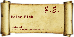 Hofer Elek névjegykártya